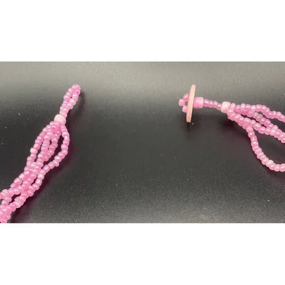 Pink Disc Bead Statement Necklace Shell Wood Artisan Handcrafted Barbiecore Boho - Picture 4 of 4